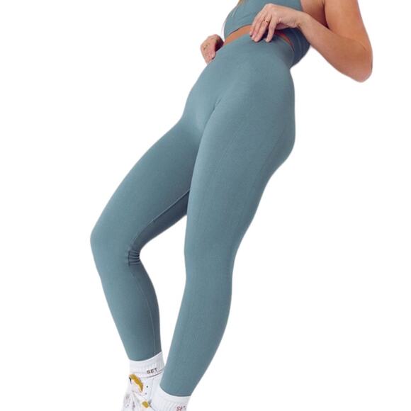 Set Active by Madelyn Cline Mist Seamless Ribbed High Waist SculptFlex Leggings - Picture 1 of 11